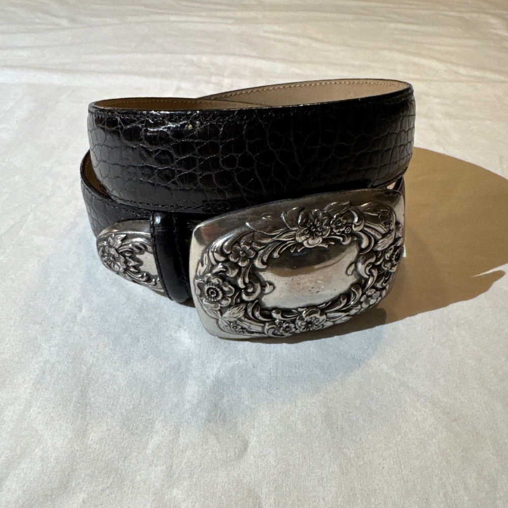 Brighton Womens 30" Brown Leather Belt VTG 1996 Silver Tone Buckle Medium